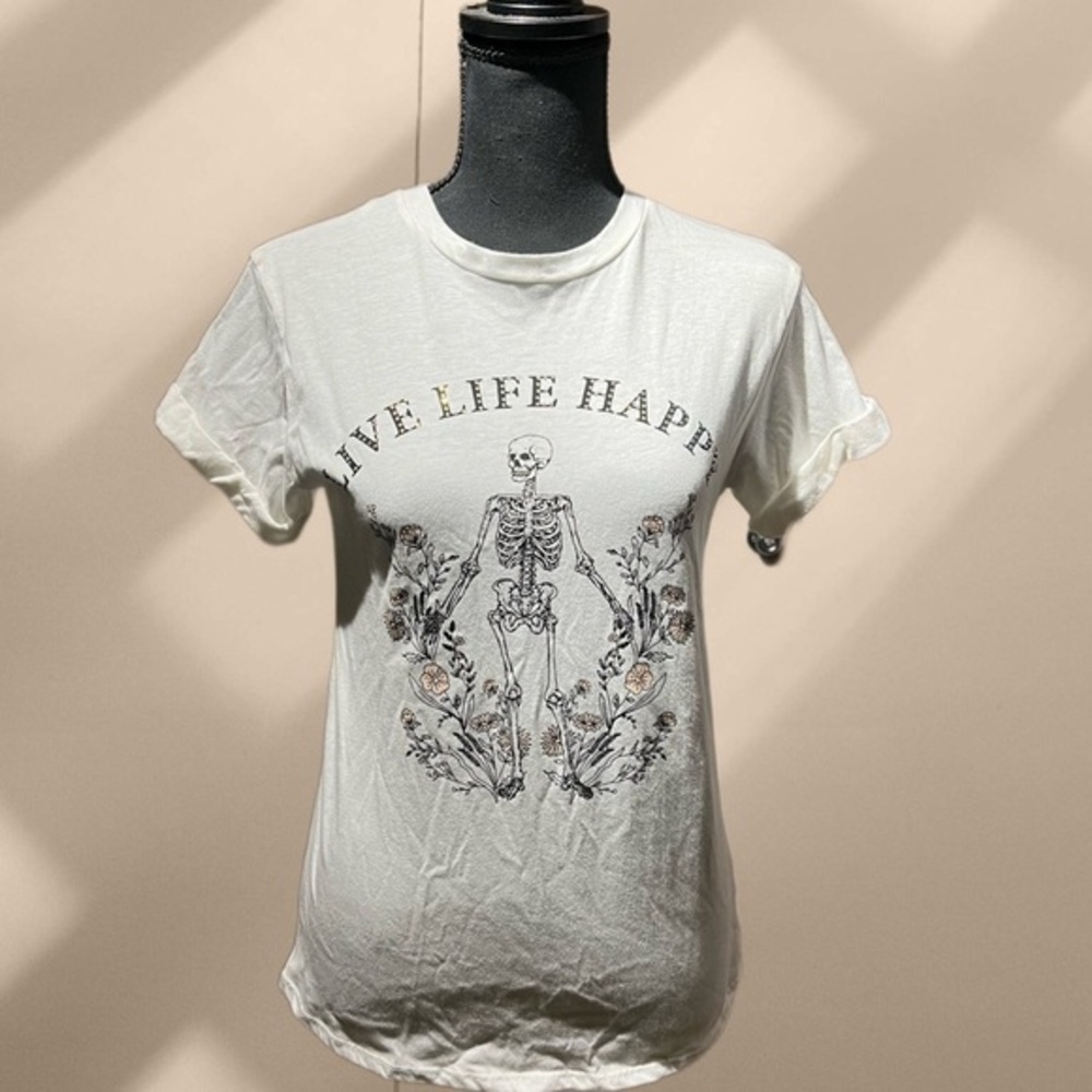 Local Lab “Live Life Happy” Skeleton Wildflower Graphic Tee Size XS